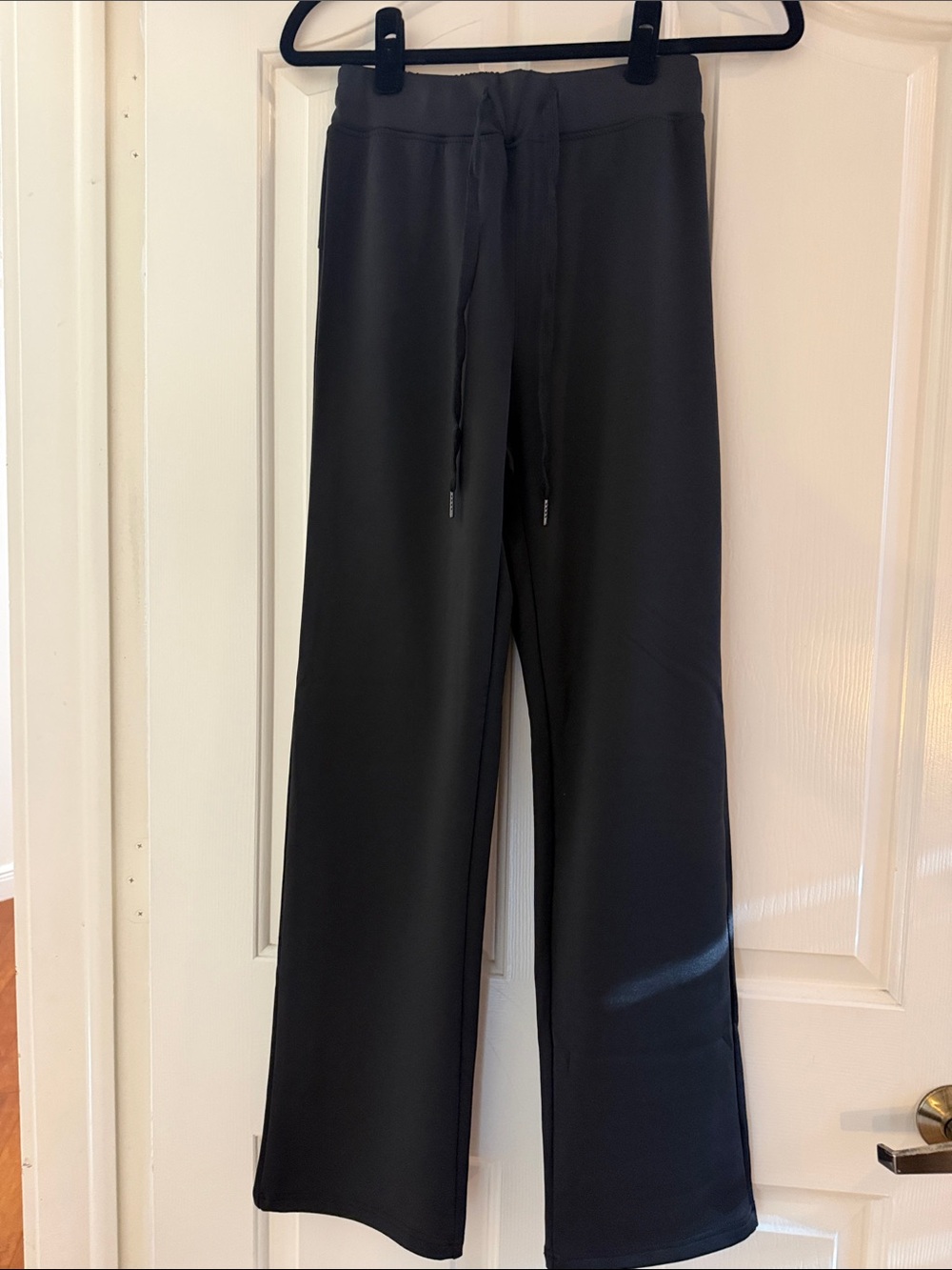 Black Wide-Leg Track Pants with Drawstring